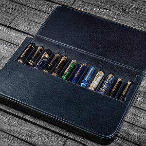 Galen Leather Company Leather Magnum Opus 12 Slots Pen Case Removable Tray Black